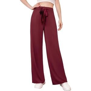 Valentino Roma Silk Palazzo Vintage Tie Wide Trouser Burgundy pant Sz 10 coastal